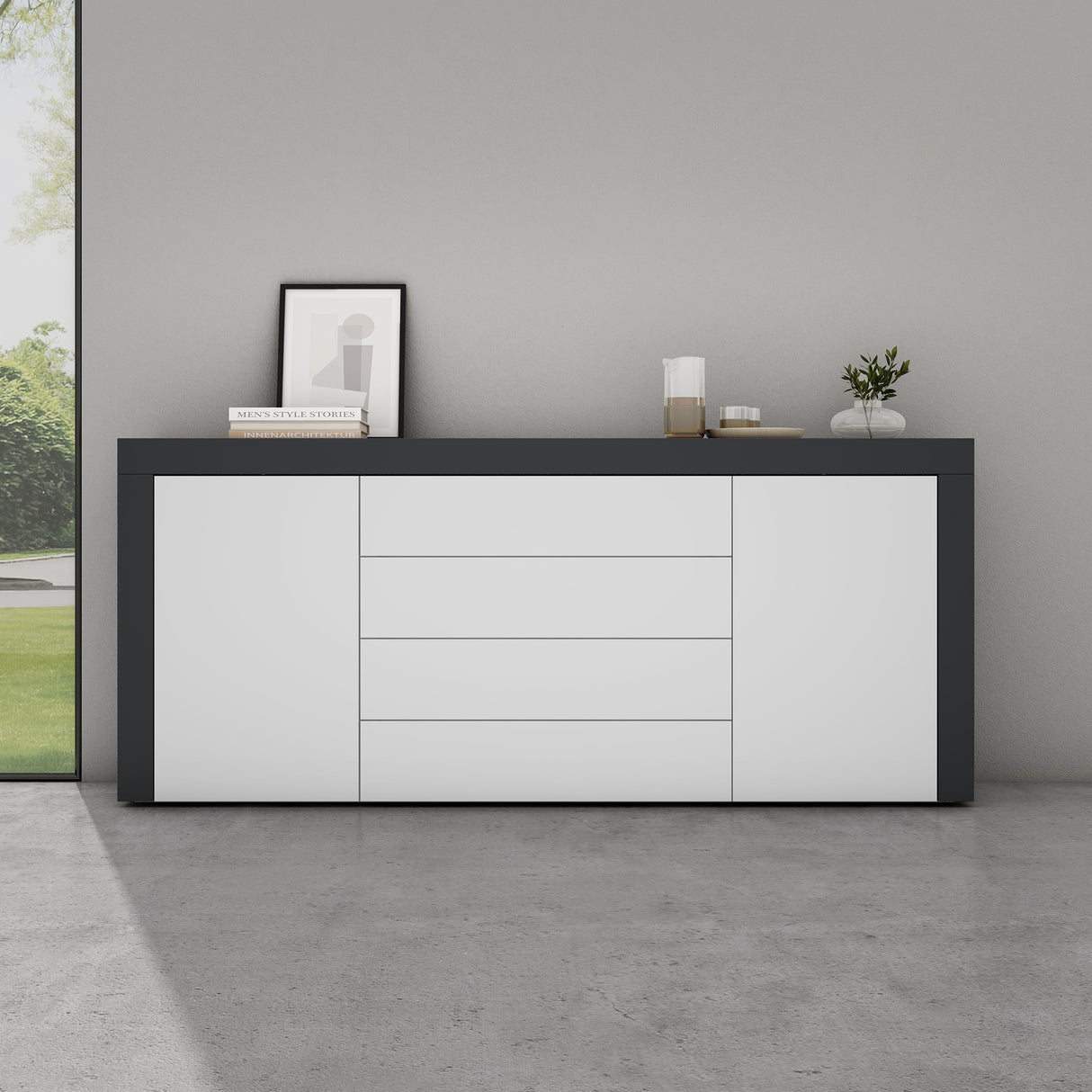 glasvilla Sideboard Aufbewahrungsschrank BTH: 167x36x70 cm mit 2 Schränken und 4 Schubladen Kommode Mehrzweckschrank Möbel Schrank03
