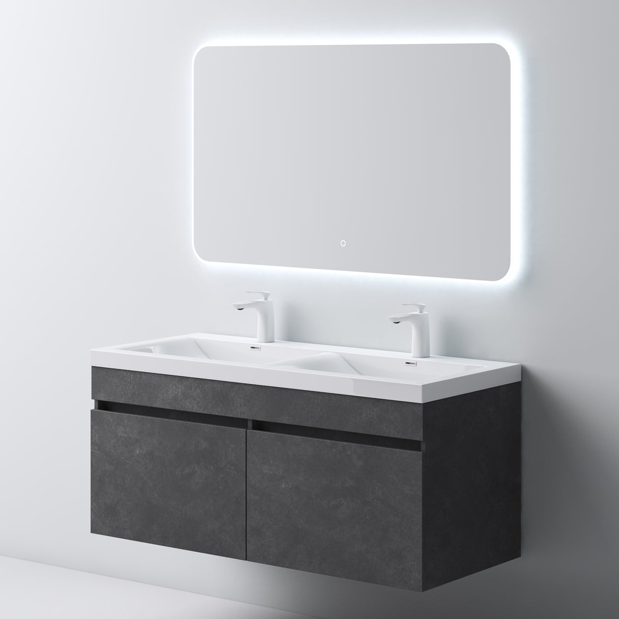 set de muebles de baño glasvilla con lavabo de mineral y mueble de baño Botanica