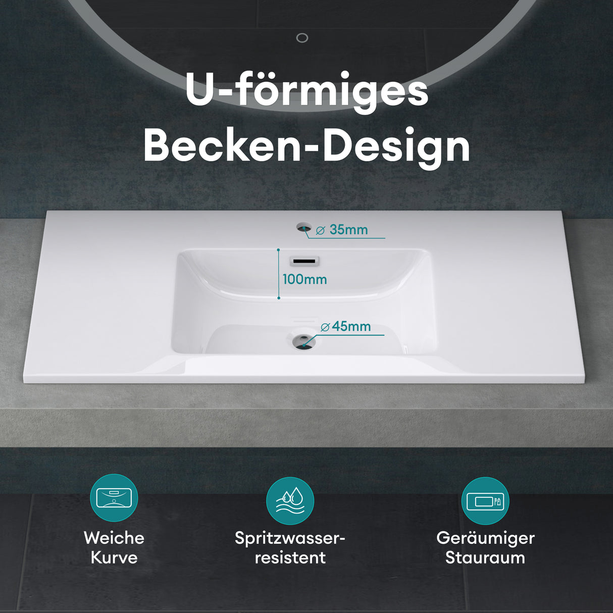 glasvilla Waschbecken Einbauwaschbecken Waschtisch Einbauwaschtisch aus Mineralguss Col02