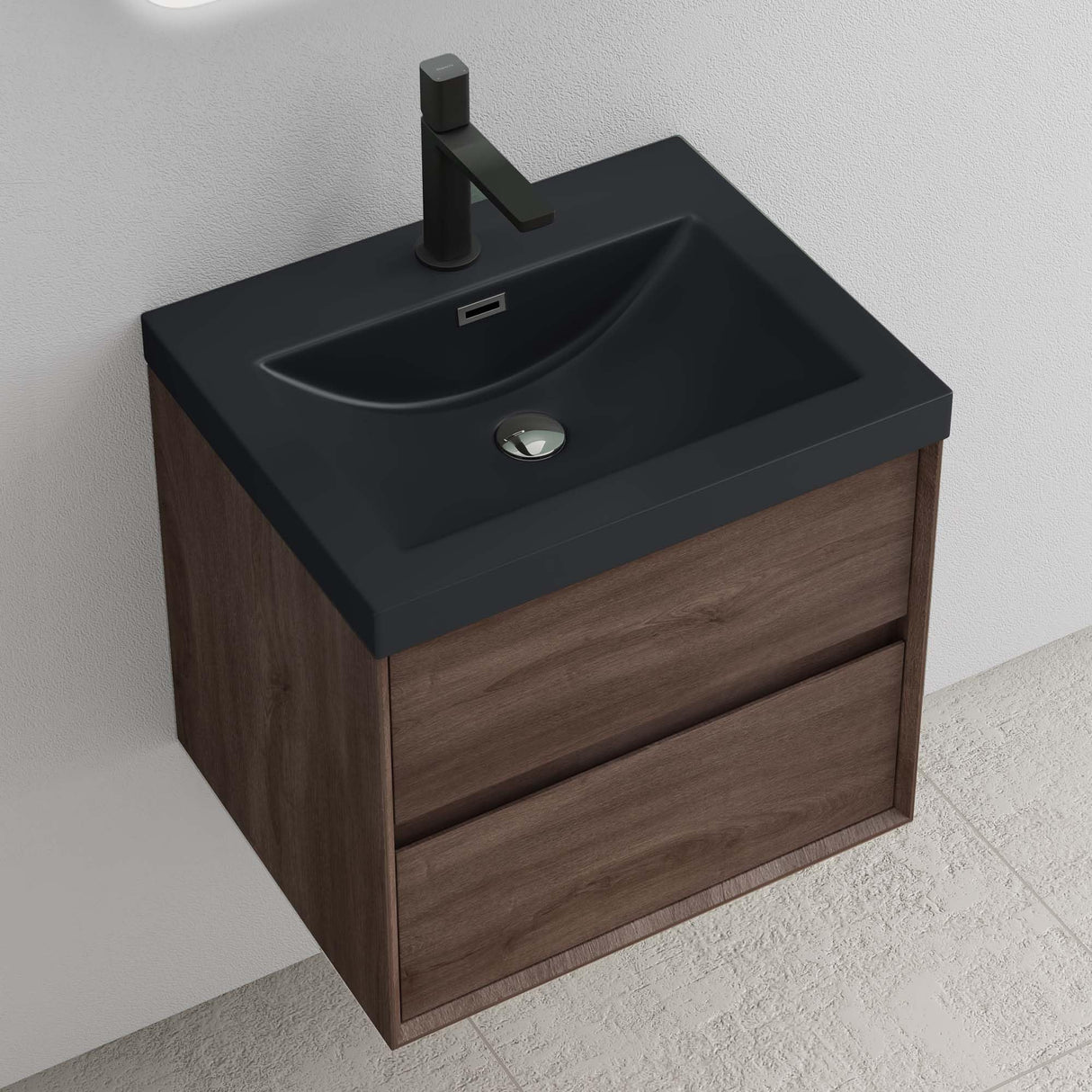 conjunto de muebles de baño glasvilla mueble de lavabo armario con 2 cajones con cierre suave incluido lavabo en gris antracita mate de mineral fundido Rimo