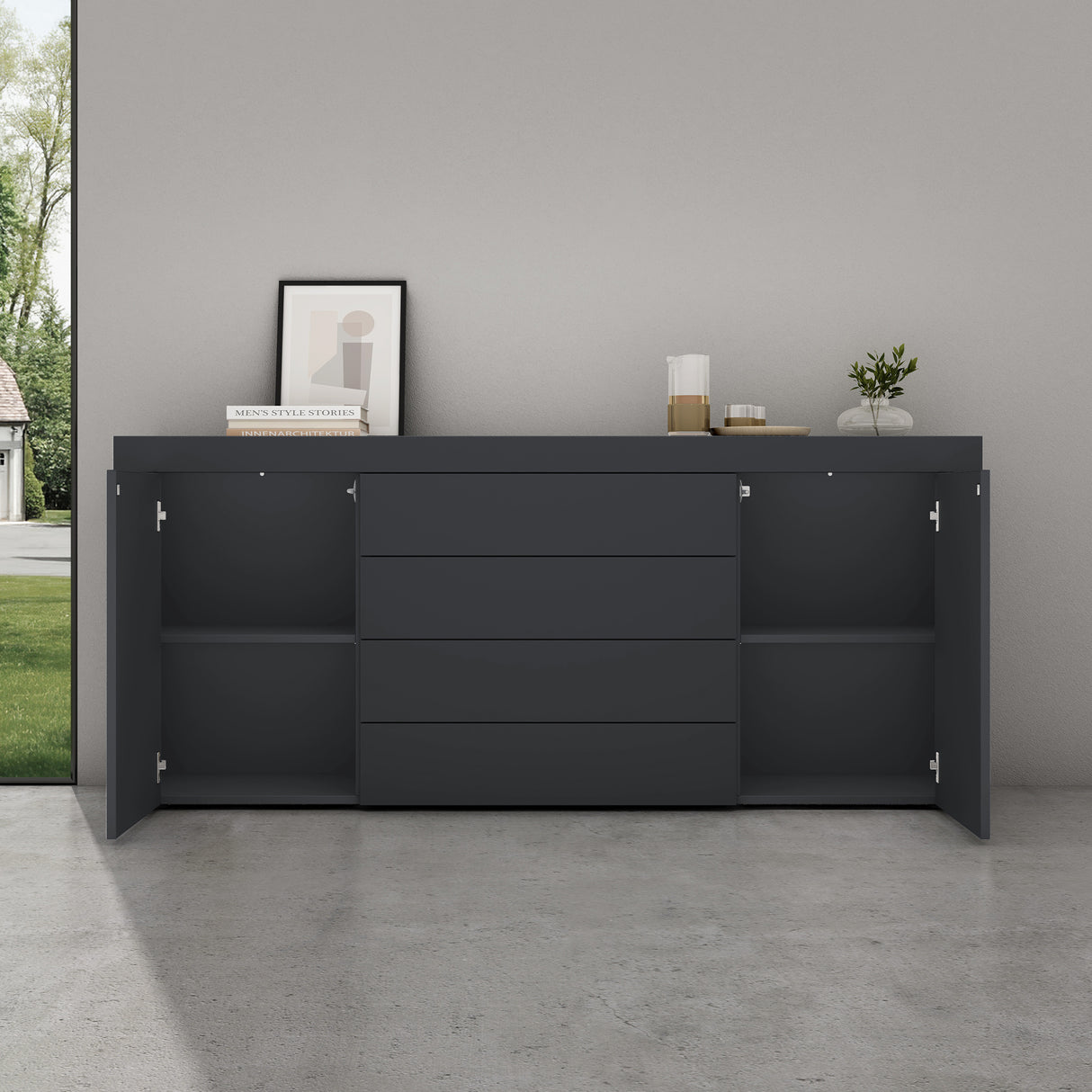 glasvilla Sideboard Aufbewahrungsschrank BTH: 167x36x70 cm mit 2 Schränken und 4 Schubladen Kommode Mehrzweckschrank Möbel Schrank03