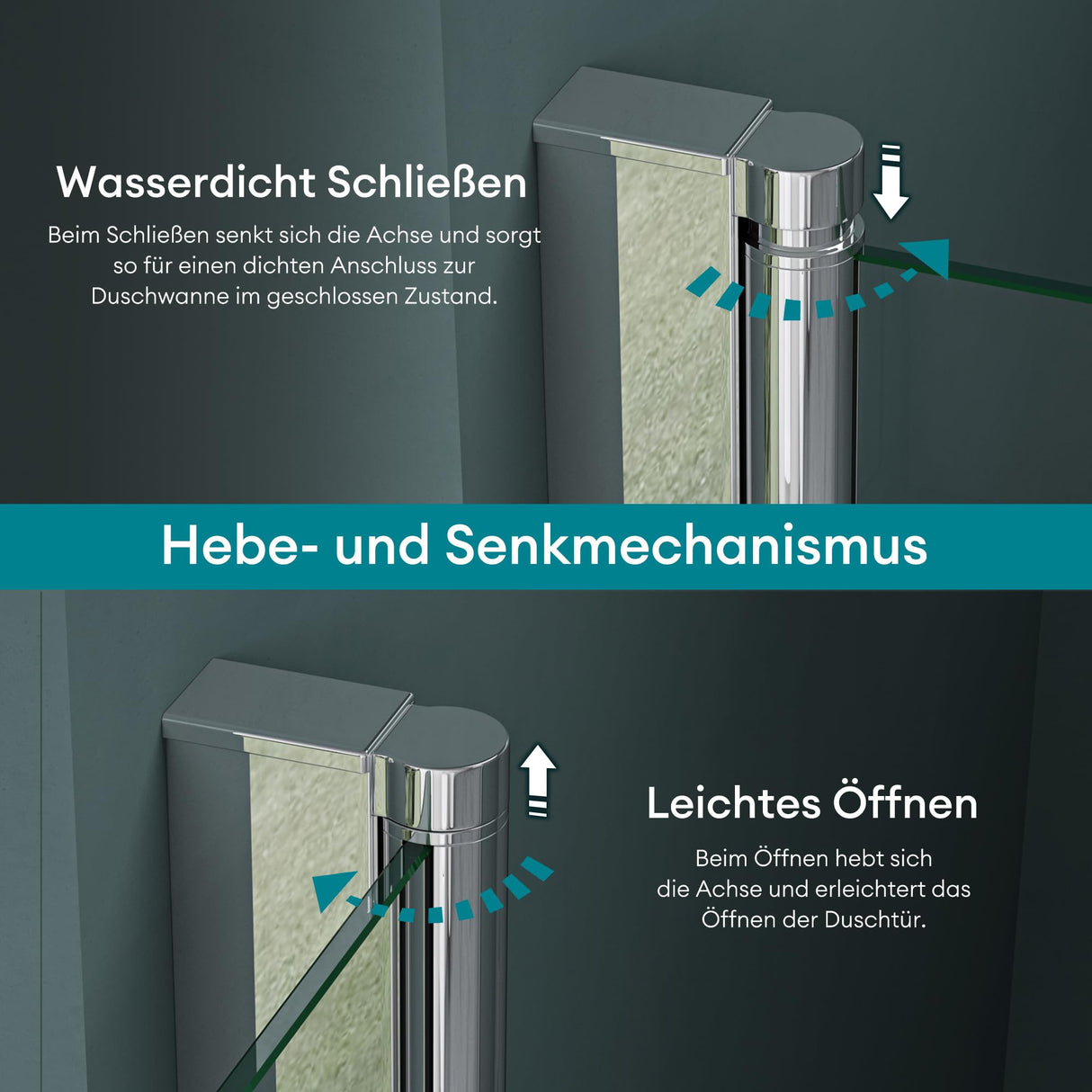 glasvilla Duschtür Nischentür dusche Duschabtrennung Duschkabine Schwingtür 180° Doppeltür 6mm ESG Nano-Beschichtung Klarglas/Satiniert Streifen/Vollsatiniert mit Hebe- und Senkmechanismus Teramo24K+MS+VS