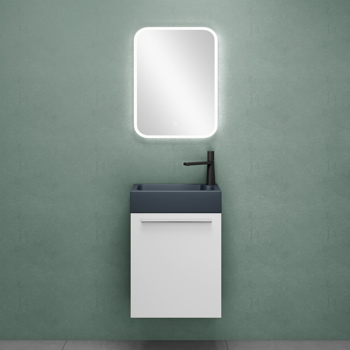 conjunto de muebles de baño glasvilla mueble bajo lavabo incluido lavabo antracita mate y espejo de baño LED BxTxH 46x26x63 cm Pisa