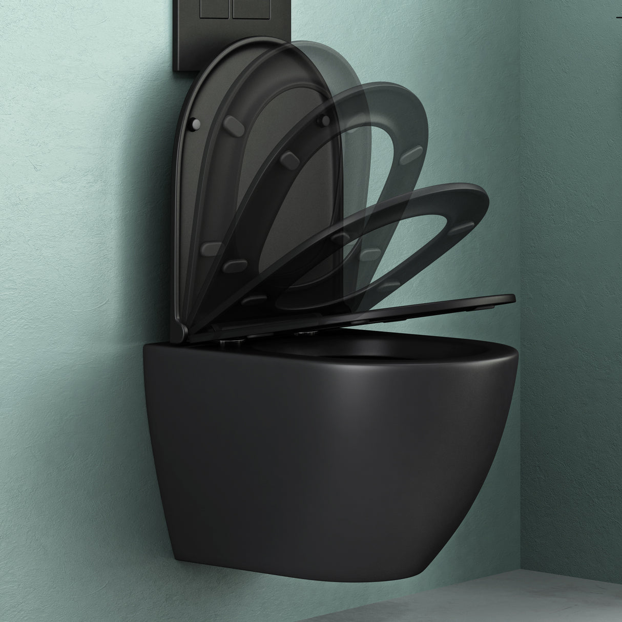 glasvilla Wand WC spülrandlos Schwarz Hänge WC spülrandlos Toilette WC mit Sitz Softclose