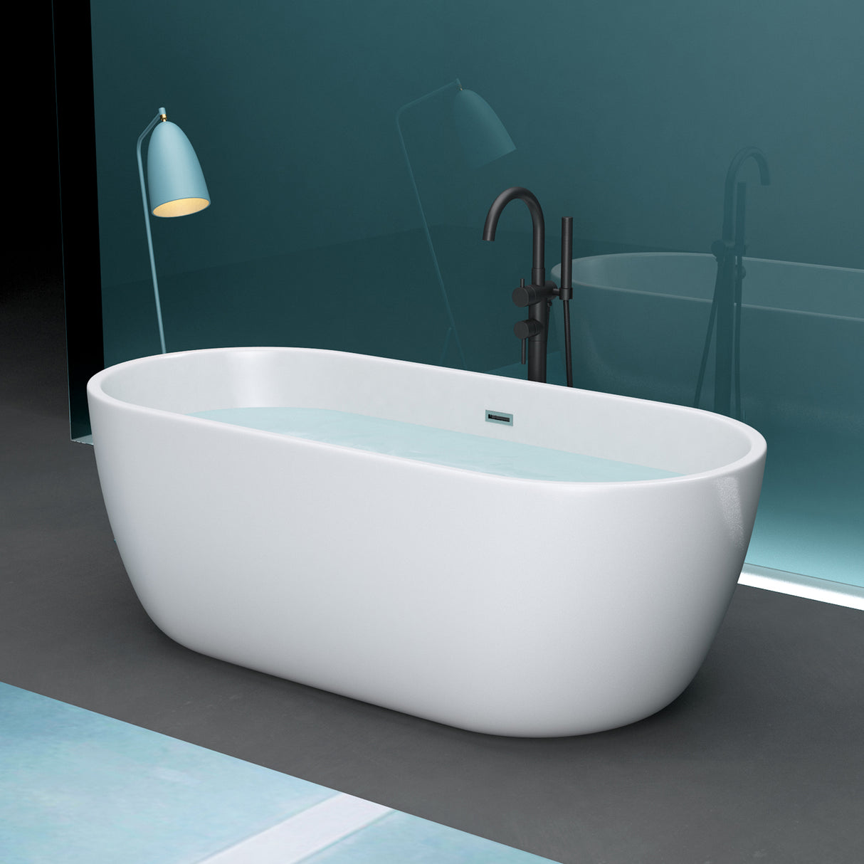 glasvilla freistehende Acryl-Badewanne Oval Standbadewanne Weiß inkl. Push-Open Ablaufgarnitur
