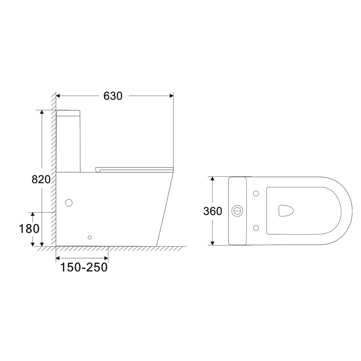 glasvilla Stand-WC aus Keramik spülrandloses-WC 36x63x82cm bodenstehende-Toilette inkl. Spülkasten Stand108T