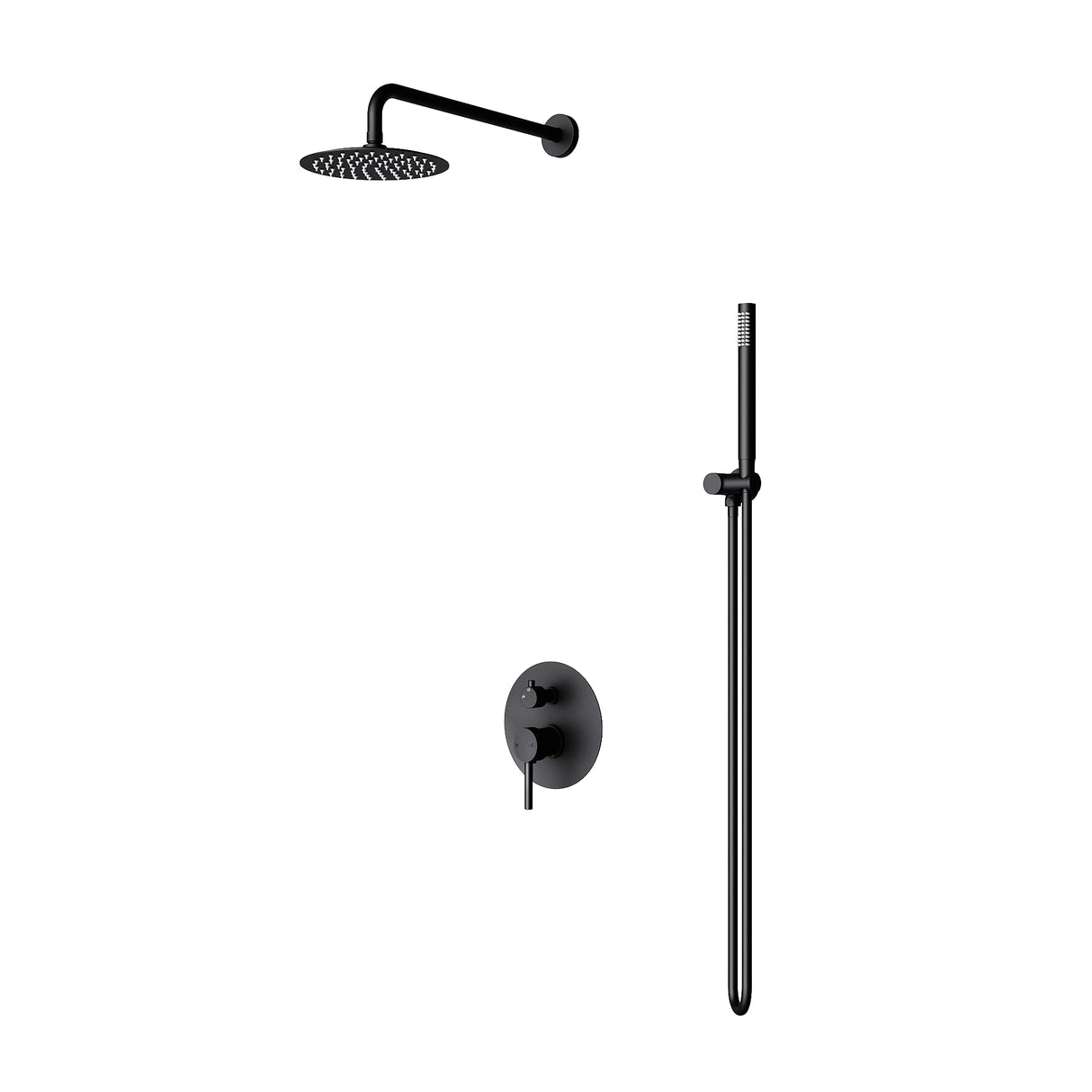 glasvilla Ducha de lluvia ahorradora de agua Sistema de ducha de bienestar negro mate con cabezal de ducha redondo (Ø 19cm) Juego de ducha con ducha de mano y mezclador monomando en diseño atemporal