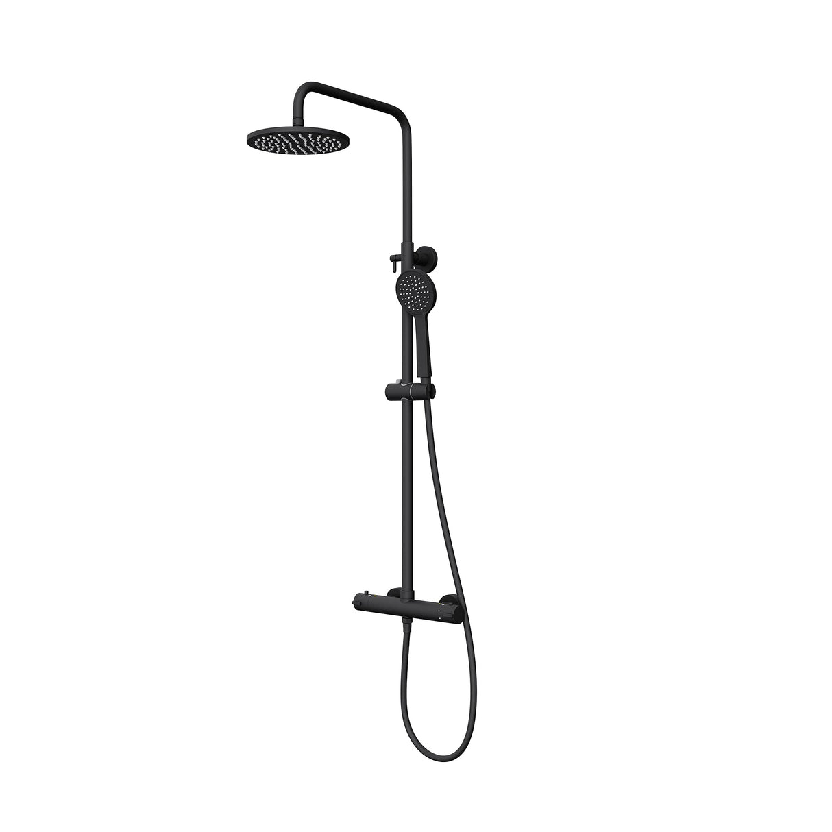 glasvilla Ducha de lluvia ahorradora de agua Sistema de ducha de bienestar negro mate con cabezal de ducha redondo (Ø 20cm) Juego de ducha con ducha de mano y mezclador monomando en óptica atemporal