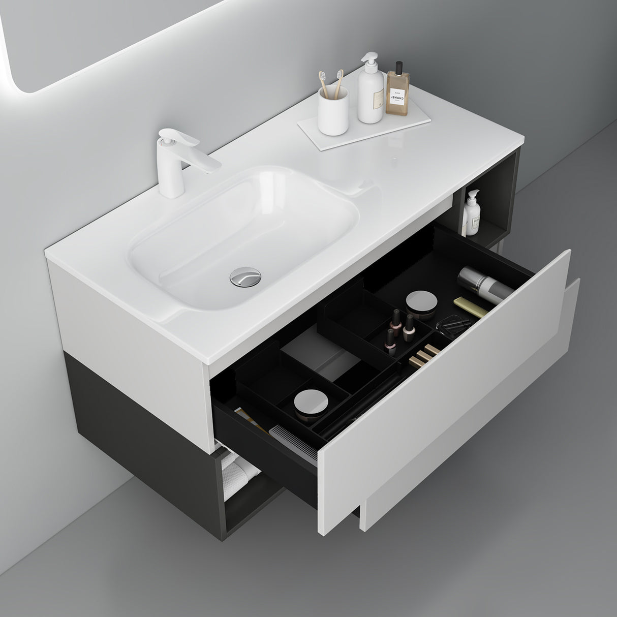 muebles de baño glasvilla armario de baño con espejo mueble de lavabo mineral de resina Gemini