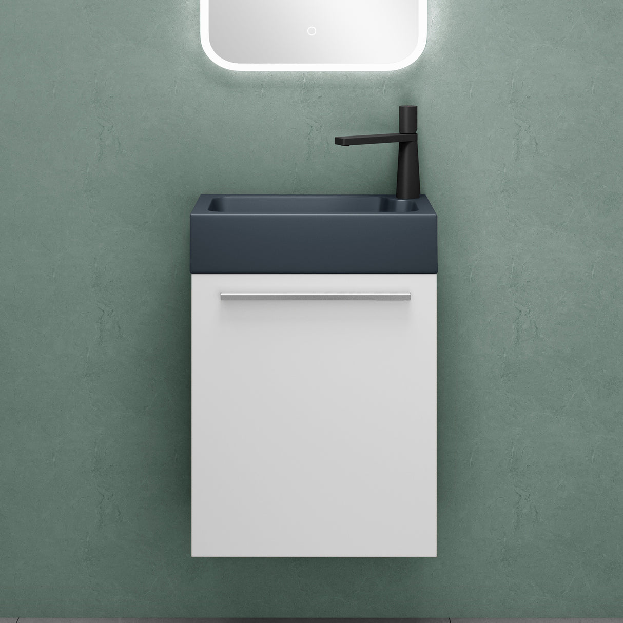 conjunto de muebles de baño glasvilla mueble bajo lavabo incluido lavabo antracita mate y espejo de baño LED BxTxH 46x26x63 cm Pisa