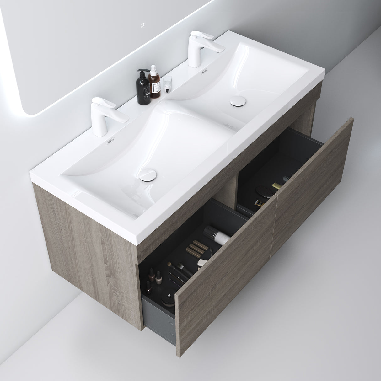 set de muebles de baño glasvilla con lavabo de mineral y mueble de baño Botanica