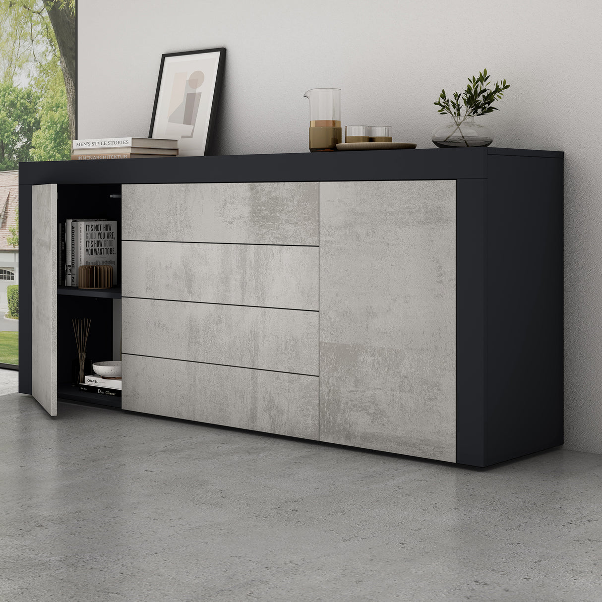 glasvilla Sideboard Aufbewahrungsschrank BTH: 167x36x70 cm mit 2 Schränken und 4 Schubladen Kommode Mehrzweckschrank Möbel Schrank03