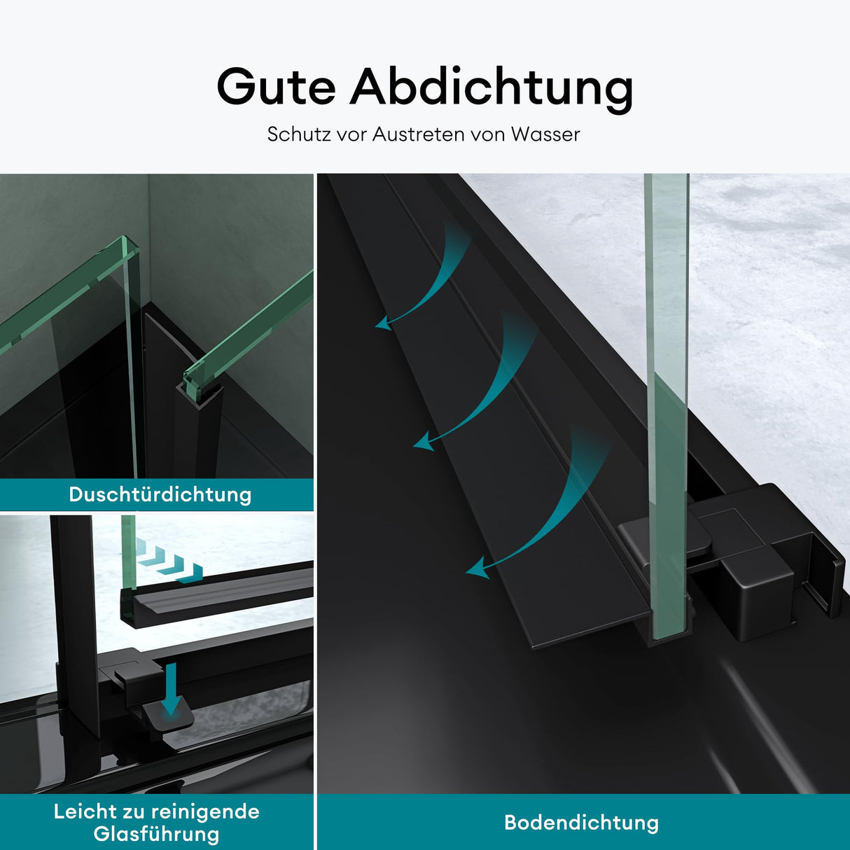 glasvilla Puerta de ducha Puerta de nicho ducha Separación de ducha Cromo y Negro Cabina de ducha Puerta corredera de nicho 6mm vidrio de seguridad ESG incl. Soft-Close Teramo12K