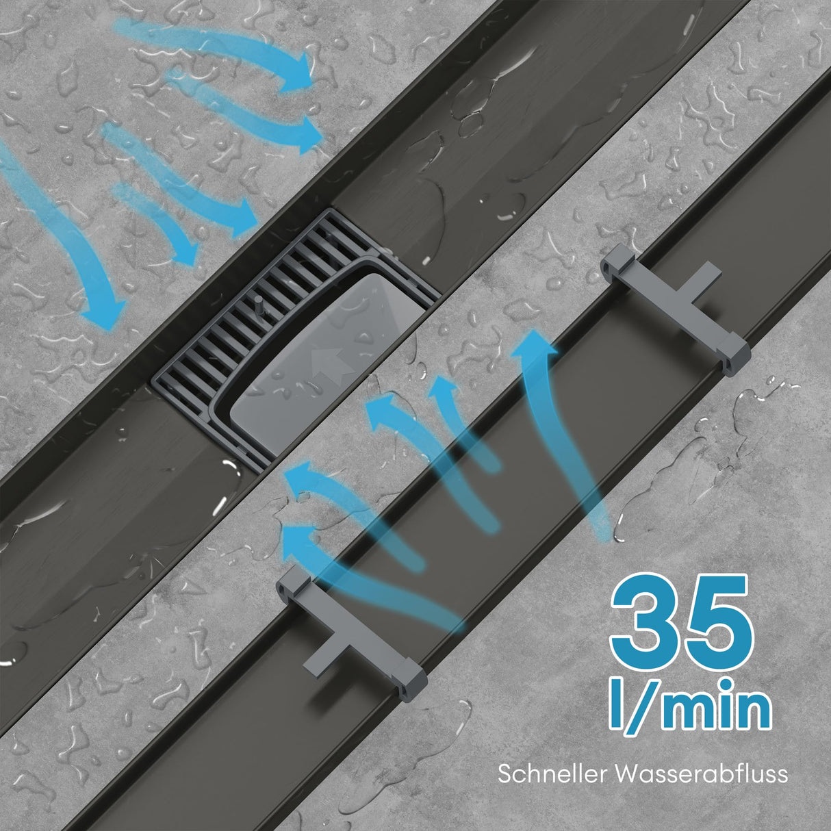 glasvilla Duschrinne desagüe de suelo de acero inoxidable | conjunto completo de canal de desagüe para baño | desagüe apto para azulejos 35L/min | filtro de pelo KE110