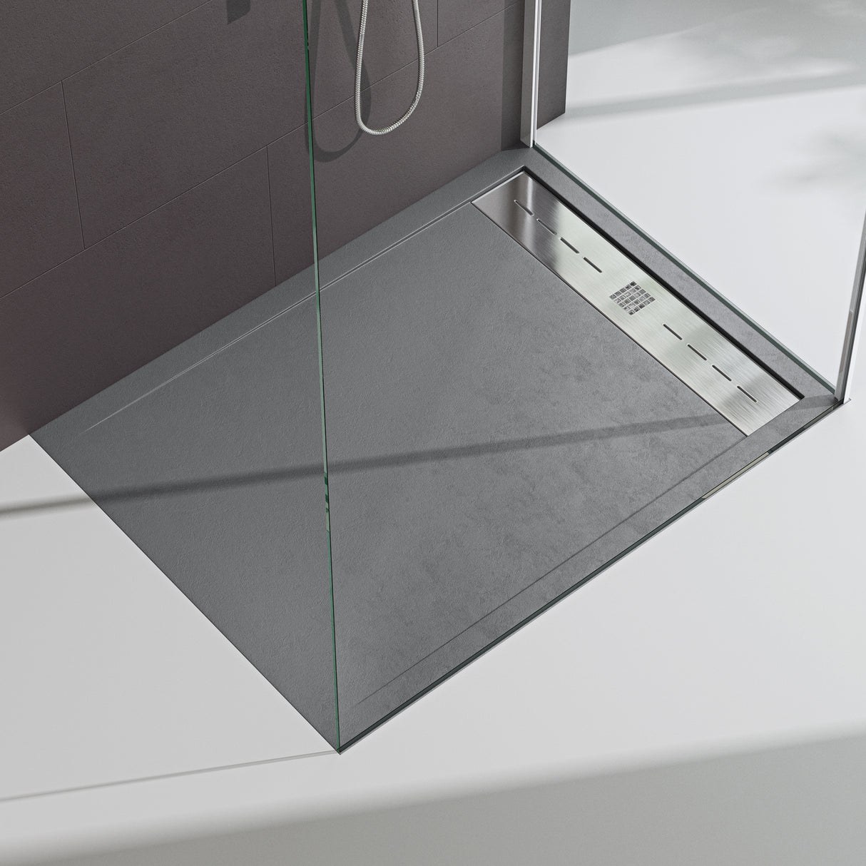 glasvilla Duschwanne Duschtasse para cabina de ducha plana rectangular gris cemento de alta calidad en mineral fundido Corvus