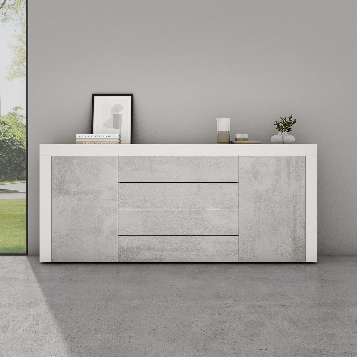 glasvilla Sideboard Aufbewahrungsschrank BTH: 167x36x70 cm mit 2 Schränken und 4 Schubladen Kommode Mehrzweckschrank Möbel Schrank03