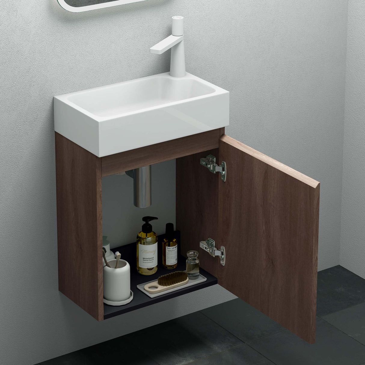conjunto de muebles de baño glasvilla compuesto por lavabo blanco y mueble de lavabo BTH: 46x26x63cm Pisa02