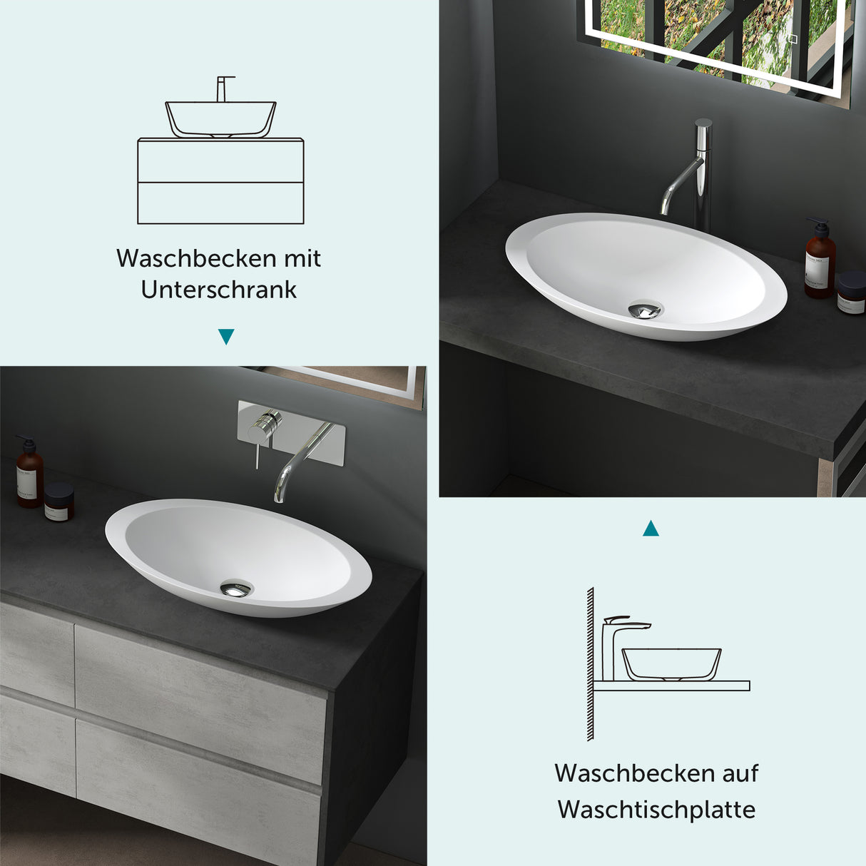 Glasvilla Lavabo sobre encimera de mineral fundido Col802, Diseño moderno, superficie suave y resistente