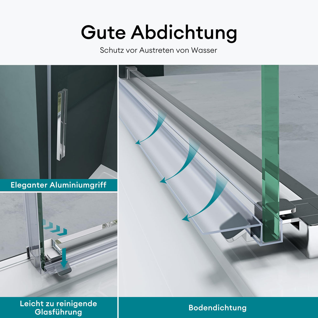 glasvilla Puerta de ducha Puerta de nicho ducha Separación de ducha Cromo y Negro Cabina de ducha Puerta corredera de nicho 6mm vidrio de seguridad ESG incl. Soft-Close Teramo12K