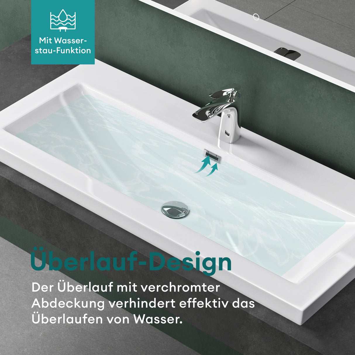 Lavabo Glasvilla Col01 Mineral Cast Rectangular con Desbordamiento y Orificio para Grifo