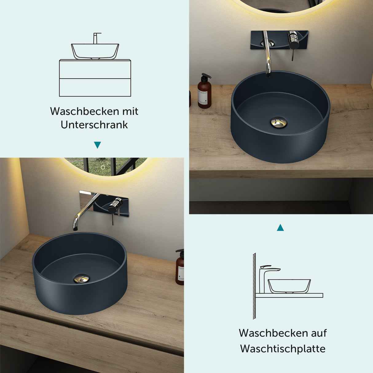 Glasvilla Lavabo Cuadrado para Encimera 40x40x15 cm, Mineralguss, Modelo Col804