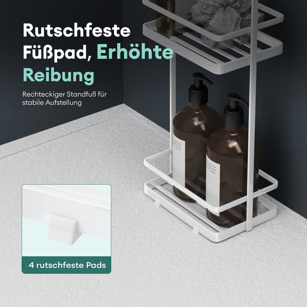 glasvilla Scaffale da Bagno di 3 Livelli 18x12.5x67.3cm, Scaffale Portaoggetti in Metallo Robusto con 4 Piedini Antiscivolo per Doccia, Reglo-02