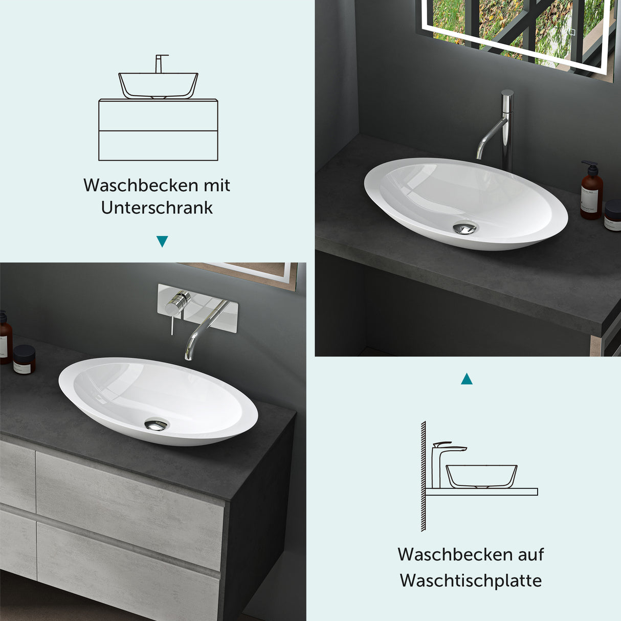 Glasvilla Lavabo sobre encimera de mineral fundido Col802, Diseño moderno, superficie suave y resistente