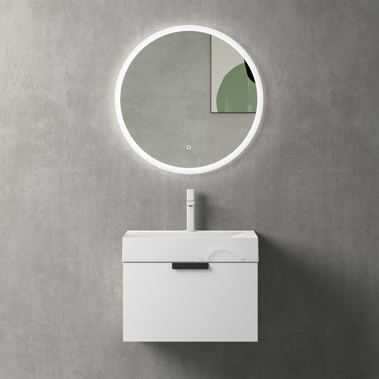 conjunto de muebles de baño glasvilla con cajón de cierre suave montaje en pared incluido lavabo Lonato