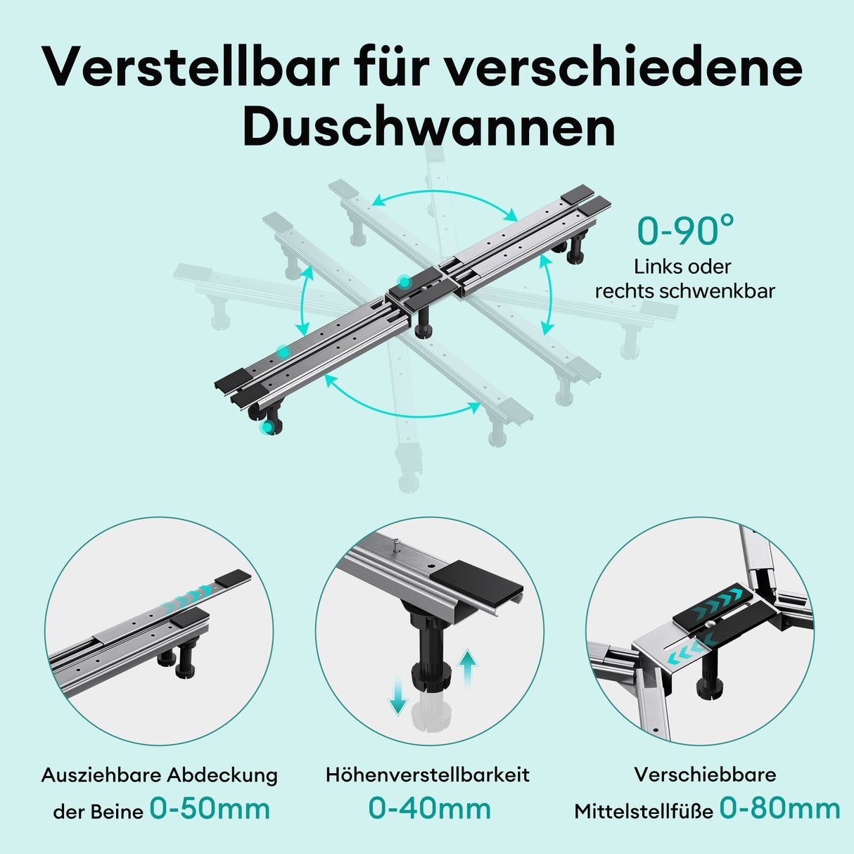 Duschwannenfüße Duschwannenfuß Brausewannenfuß Montagefuß für Duschwannen in X-Form Duschwannengestell mit 5 Stellfüßen
