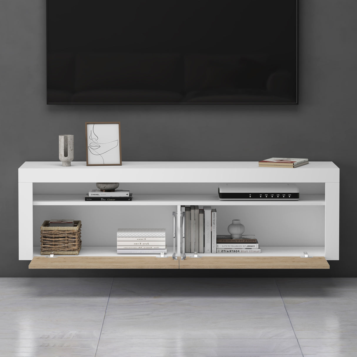 glasvilla Fernsehschrank TV Schrank Lowboard Hängeschrank 2 Türen mit Soft-Close Fernsehtisch für Wohnzimmer BTH: 160x40x46 cm Fernsehschrank01