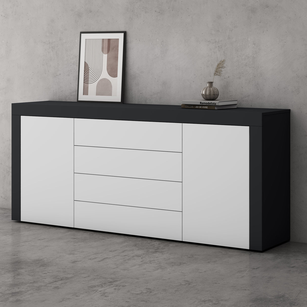 glasvilla Sideboard Aufbewahrungsschrank BTH: 167x36x70 cm mit 2 Schränken und 4 Schubladen Kommode Mehrzweckschrank Möbel Schrank03
