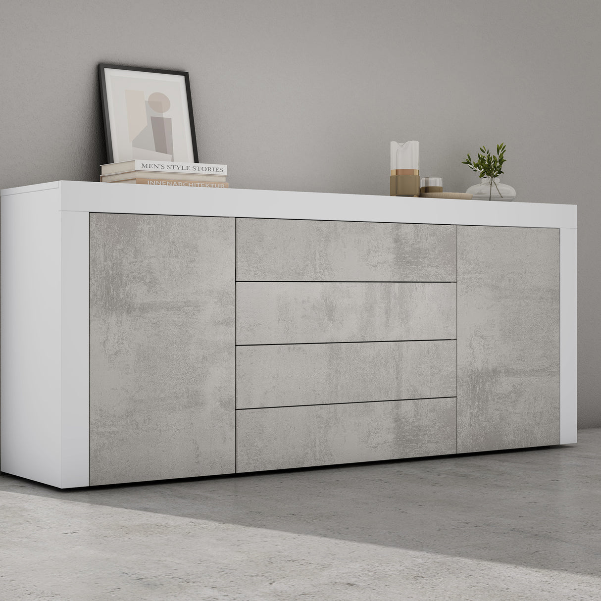 glasvilla Sideboard Aufbewahrungsschrank BTH: 167x36x70 cm mit 2 Schränken und 4 Schubladen Kommode Mehrzweckschrank Möbel Schrank03