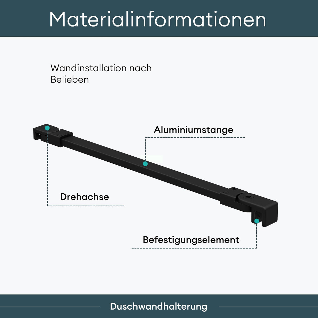 glasvilla Haltestange Duschwand Duschabtrennung Duschglaswand | Stabilisator para ducha Walk in | giratorio 180° para grosor de vidrio de 6-10 mm