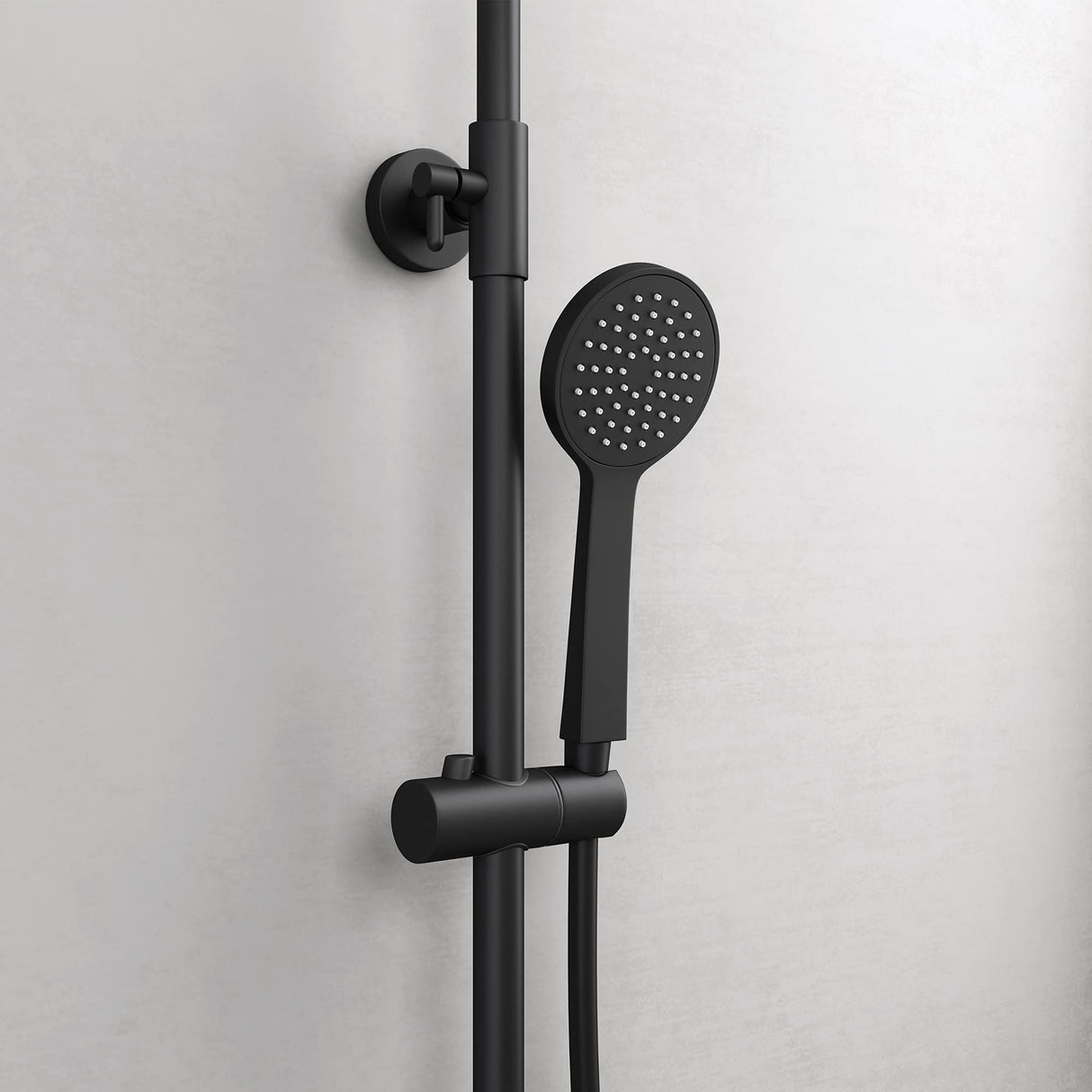 glasvilla Ducha de lluvia ahorradora de agua Sistema de ducha de bienestar negro mate con cabezal de ducha redondo (Ø 20cm) Juego de ducha con ducha de mano y mezclador monomando en óptica atemporal