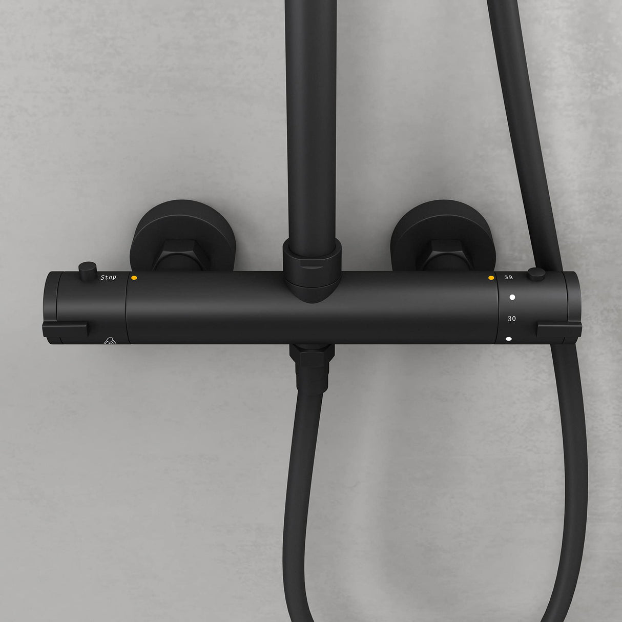 glasvilla Ducha de lluvia ahorradora de agua Sistema de ducha de bienestar negro mate con cabezal de ducha redondo (Ø 20cm) Juego de ducha con ducha de mano y mezclador monomando en óptica atemporal