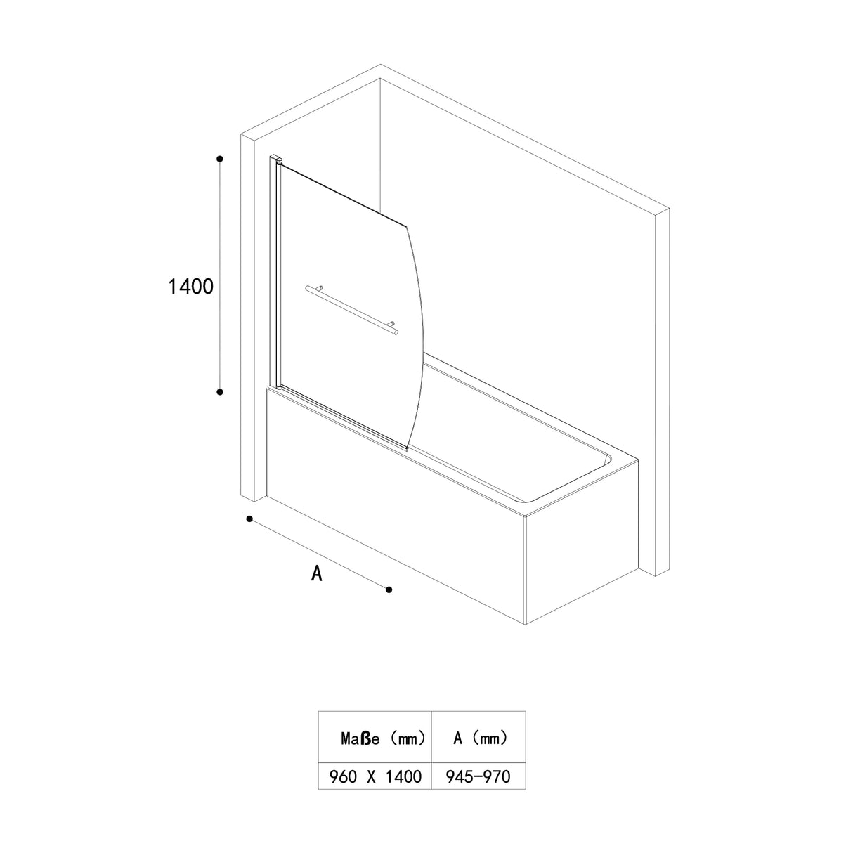 glasvilla Duschwand para bañera pared de bañera plegable 180° vidrio de seguridad con NANO 90x140cm separador de bañera accesorio de bañera Cortona112