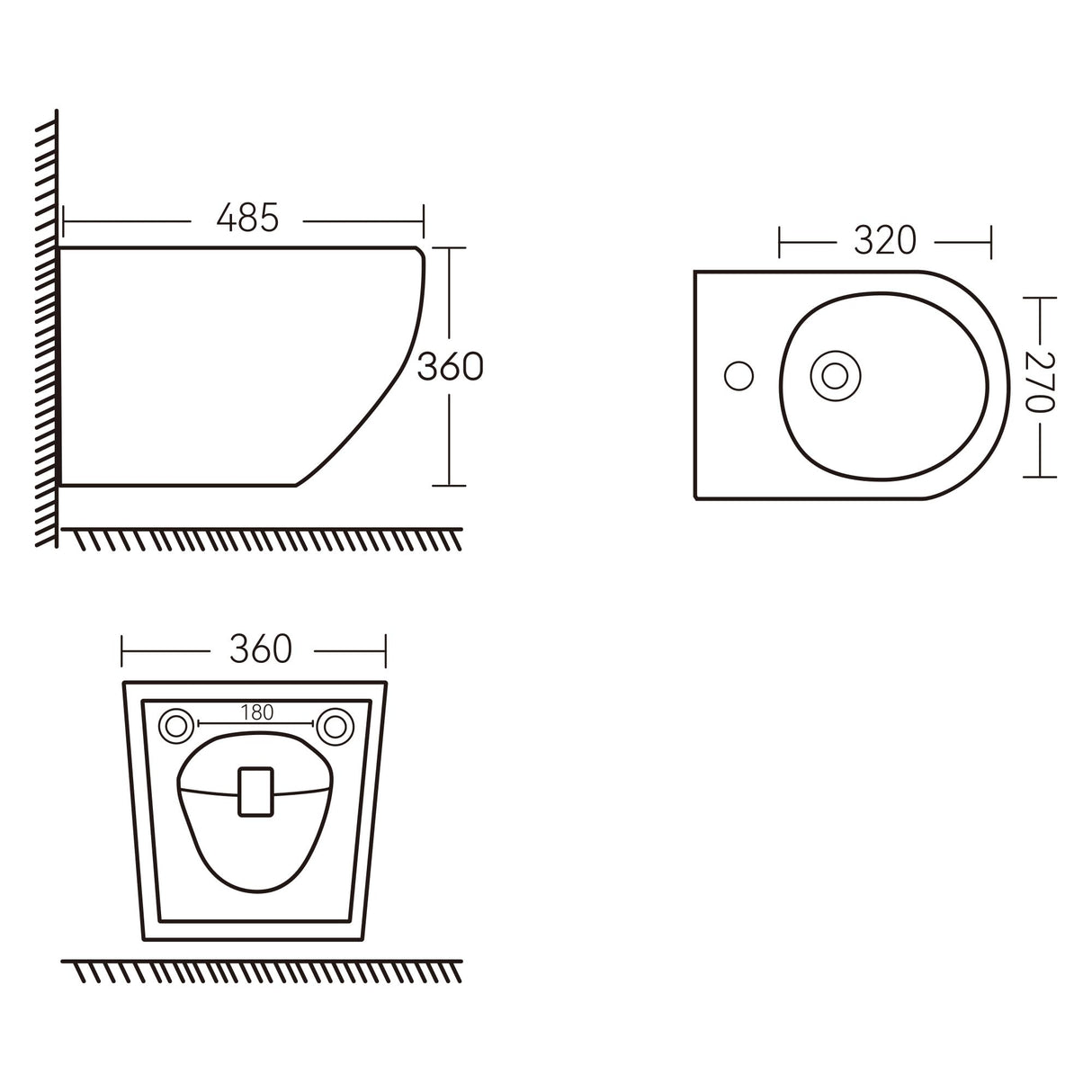 glasvilla Hänge-Bidet Weiß 48,5x36x36cm aus Keramik 1-Hahnloch schmutzabweisende Oberfläche Düren179