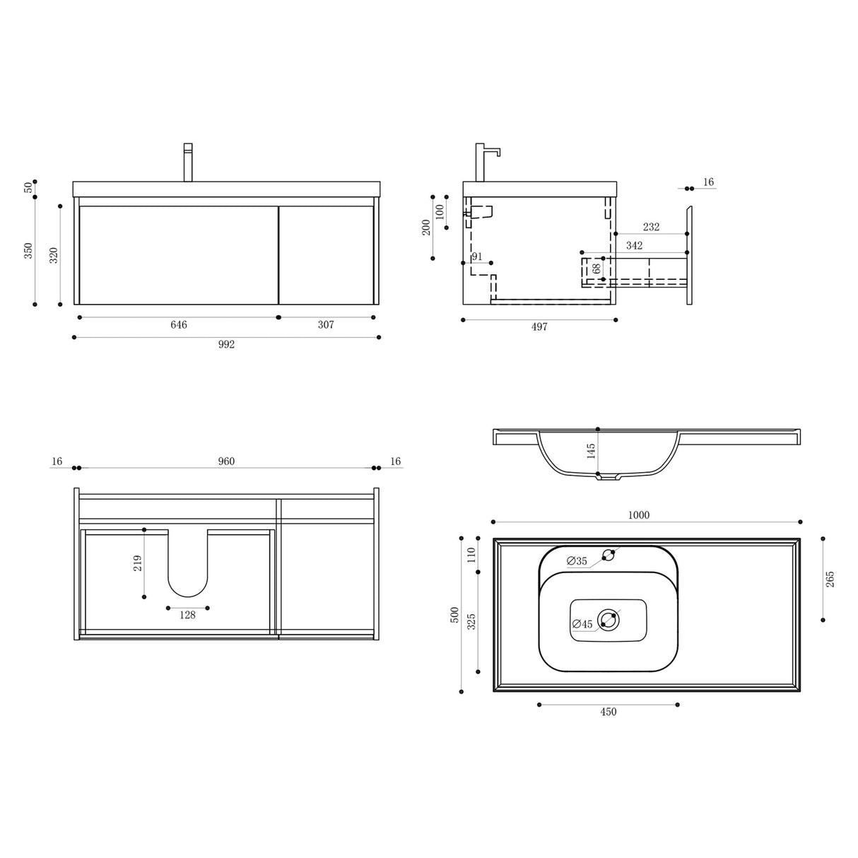 conjunto de muebles de baño glasvilla mueble bajo lavabo con lavabo de mineral Salerno