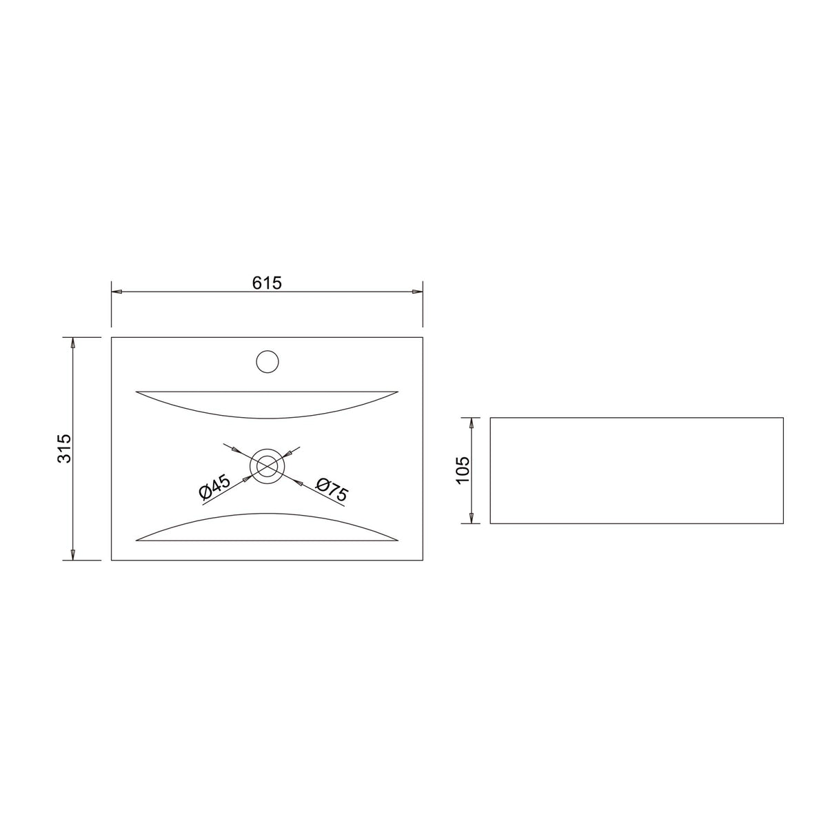 glasvilla Waschbecken Aufsatzwaschbecken Hängewaschbecken aus keramik mit Nano-Beschichtung/Lotus-Effekt, Rechteckig BTH: 60x31x10cm Brüssel118g