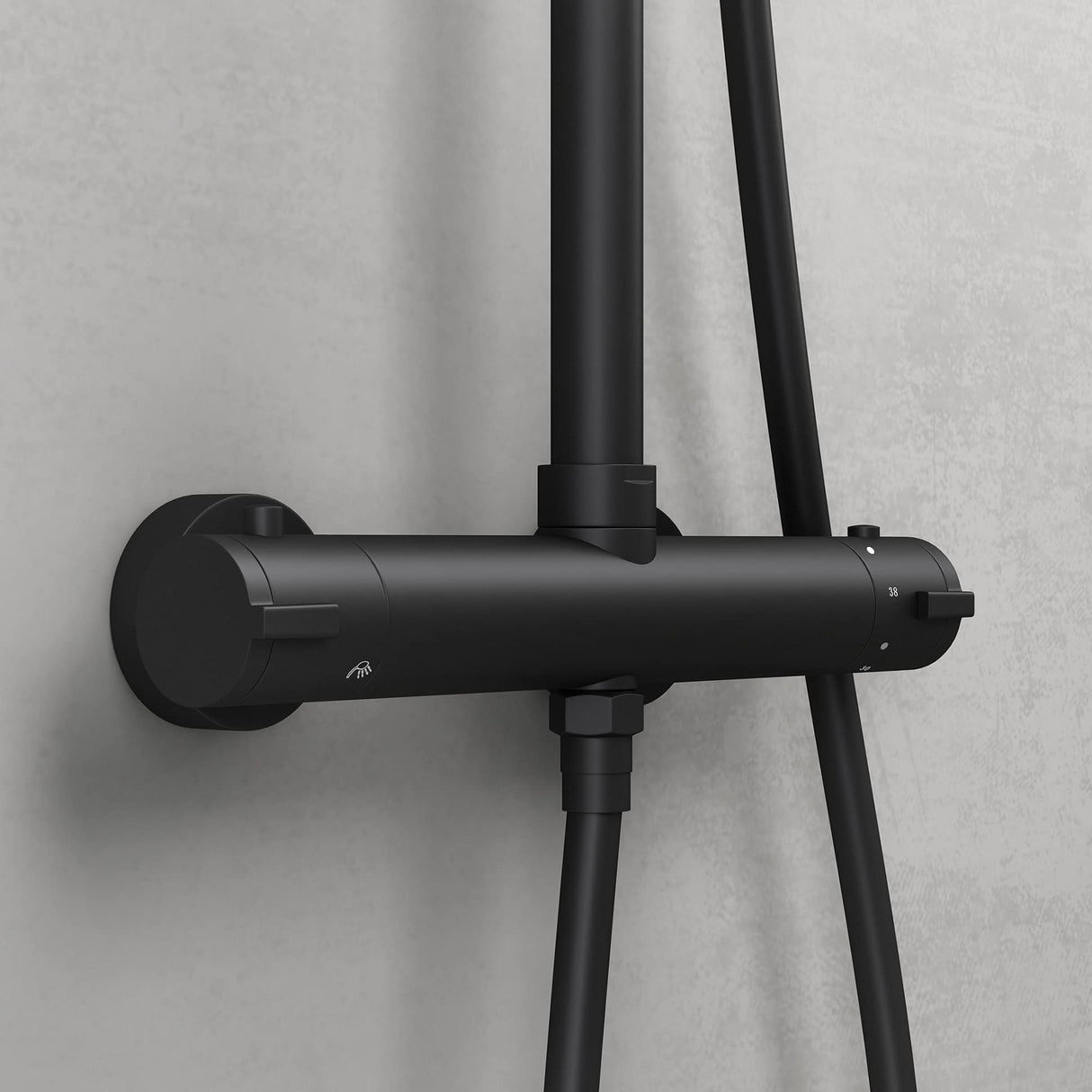 glasvilla Ducha de lluvia ahorradora de agua Sistema de ducha de bienestar negro mate con cabezal de ducha redondo (Ø 20cm) Juego de ducha con ducha de mano y mezclador monomando en óptica atemporal