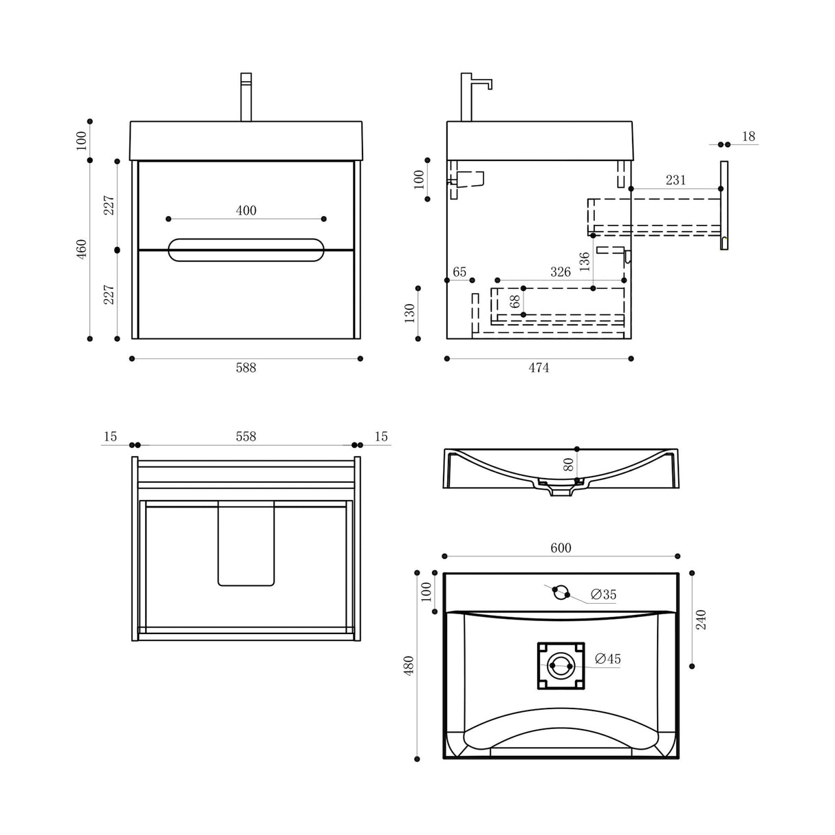 glasvilla Badmöbel-Set Badezimmermöbel Waschbeckenunterschrank mit Softclose Schubladen inkl. Mineralguss Waschbecken Yoga