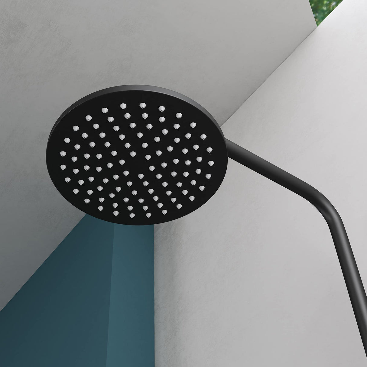 glasvilla Ducha de lluvia ahorradora de agua Sistema de ducha de bienestar negro mate con cabezal de ducha redondo (Ø 20cm) Juego de ducha con ducha de mano y mezclador monomando en óptica atemporal