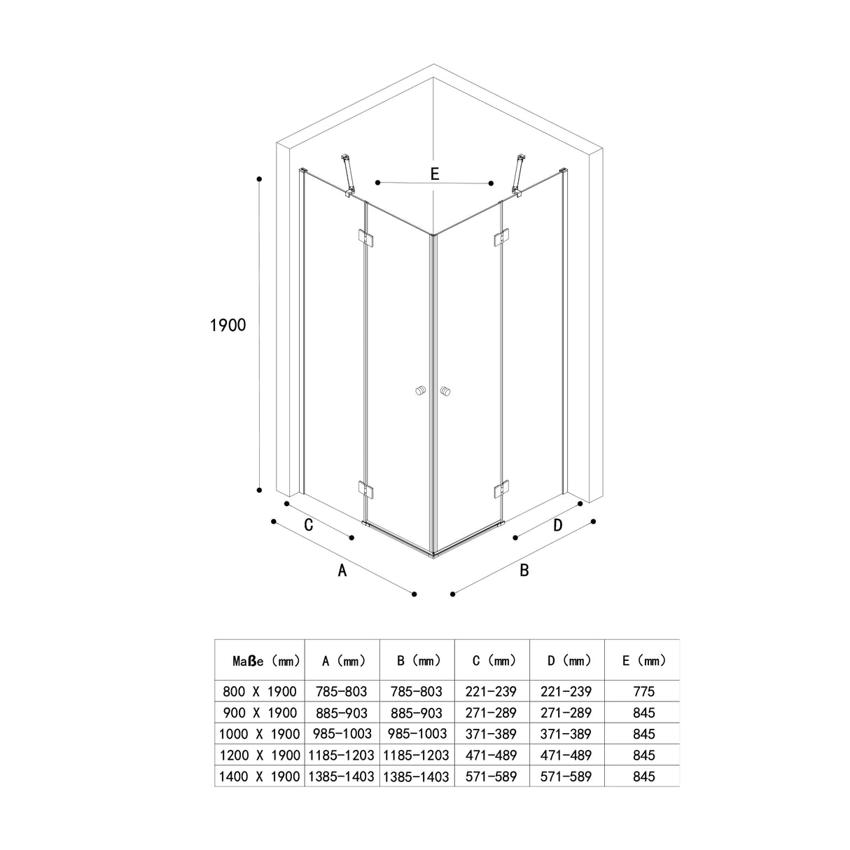 galsvilla Eckeinstieg Duschkabine Duschabtrennung Klarglas 6mm ESG-Sicherheitsglas & Lotuseffekt 2 Pendeltüren R01k