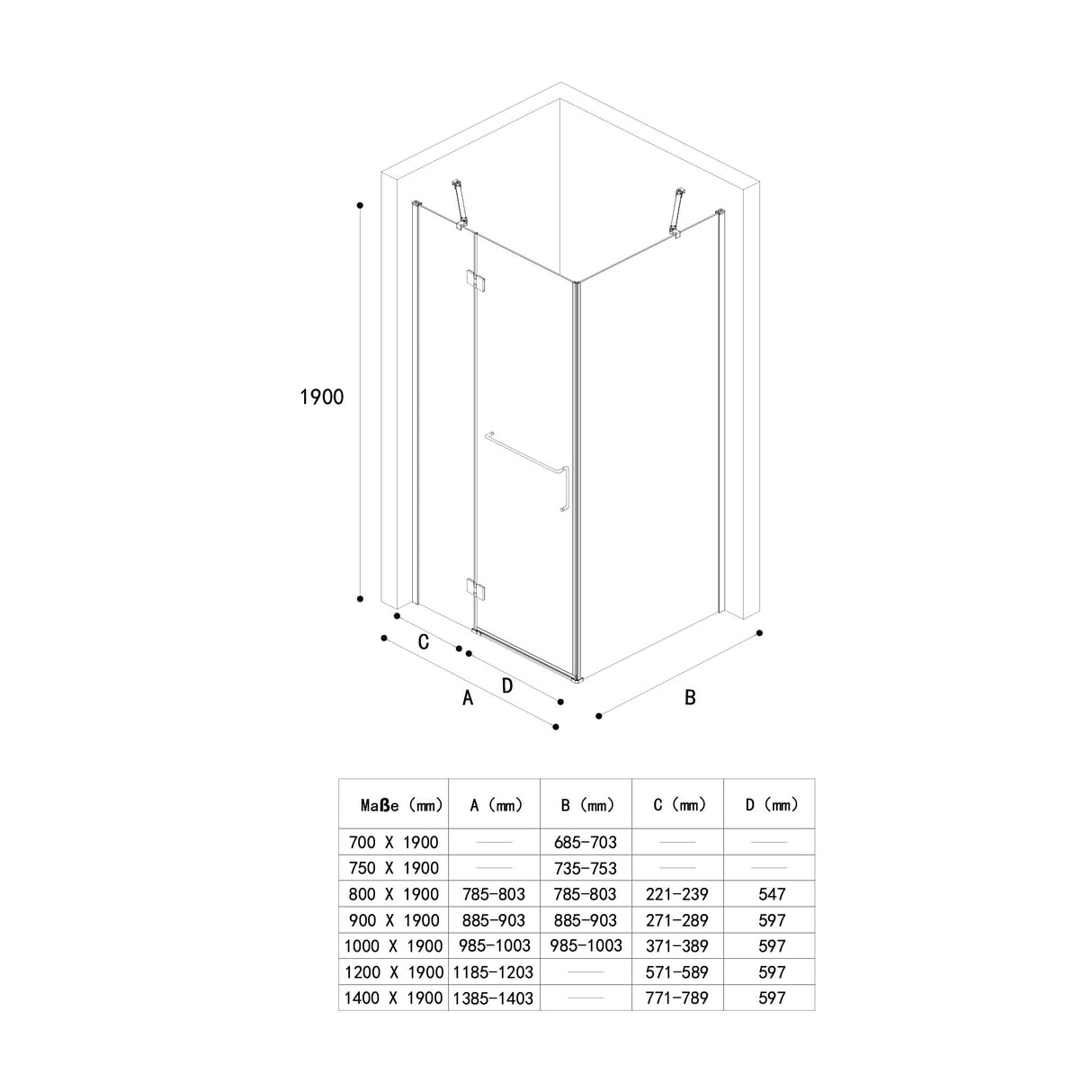 cabina de ducha glasvilla, mampara de ducha 6mm de vidrio de seguridad ESG con efecto loto y recubrimiento nano repelente de suciedad, ducha de vidrio real R04k