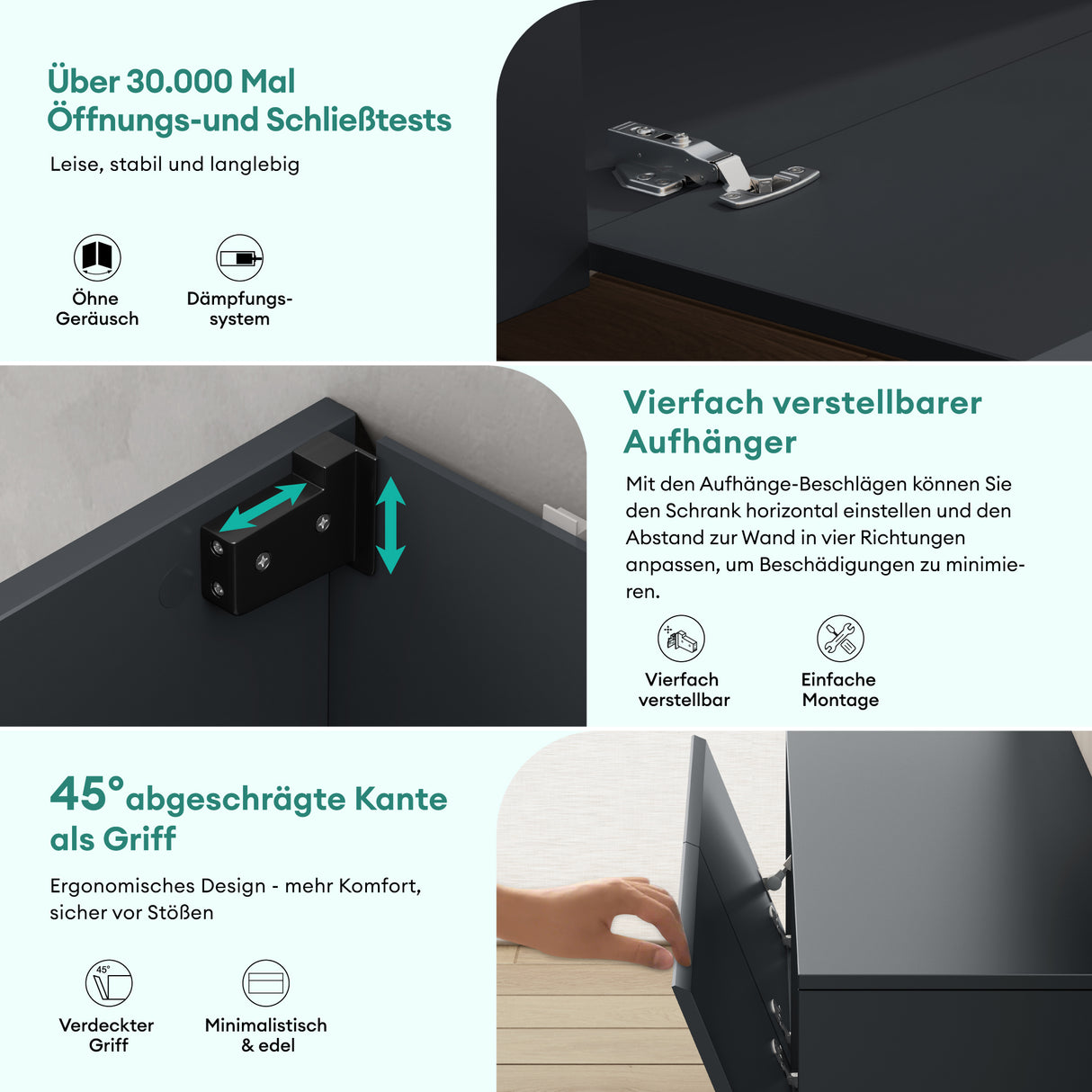 glasvilla Fernsehtisch Fernsehschrank TV Schrank Verdeckter Griff mit Soft-Close Lowboard Hängeschrank für Wohnzimmer Fernsehschrank02