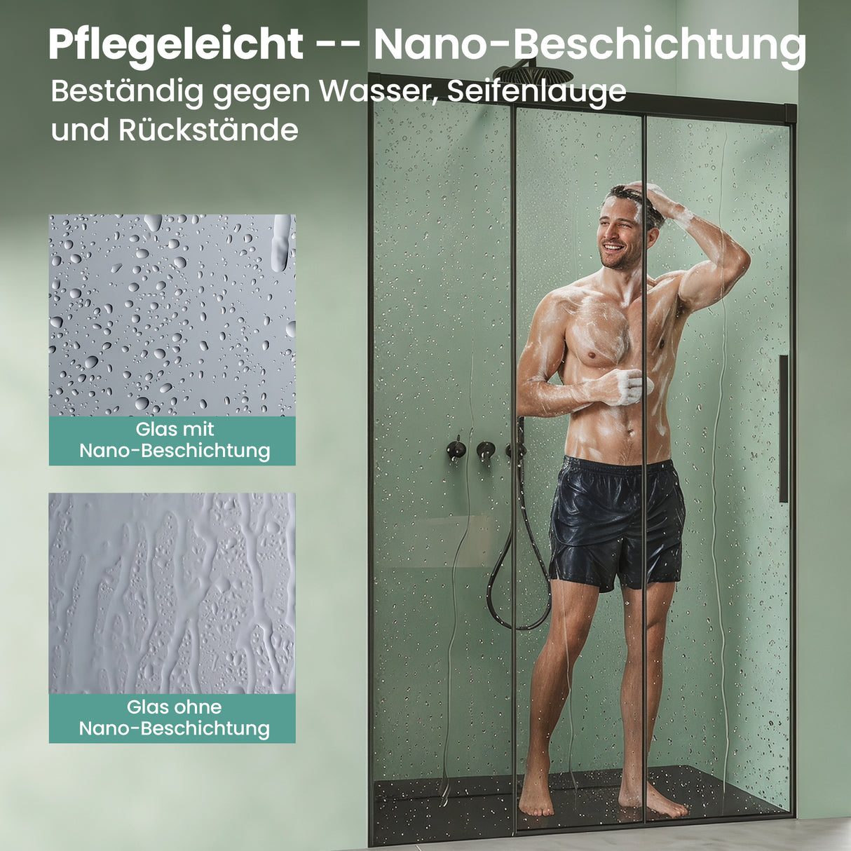 glasvilla Schiebetür für dusche, Nischentür 3-teilig Duschtür Duschakbine Duschabtrennung, 8mm Sicherheitsglas mit Nanobeschichtung, Soft-Close-System Teramo70K