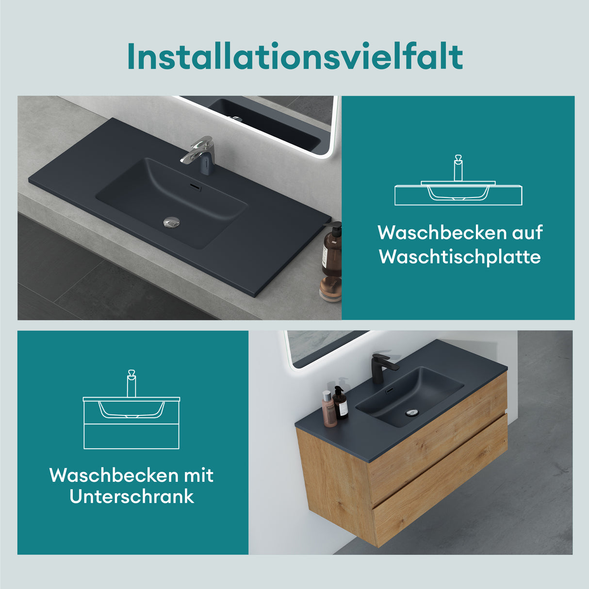 glasvilla Waschbecken Einbauwaschbecken Waschtisch Einbauwaschtisch aus Mineralguss Col02