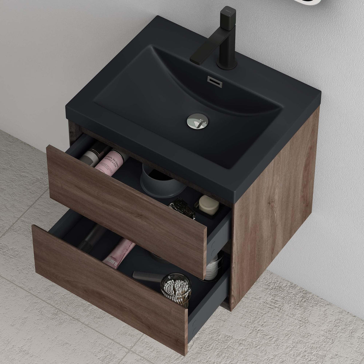 conjunto de muebles de baño glasvilla mueble de lavabo armario con 2 cajones con cierre suave incluido lavabo en gris antracita mate de mineral fundido Rimo