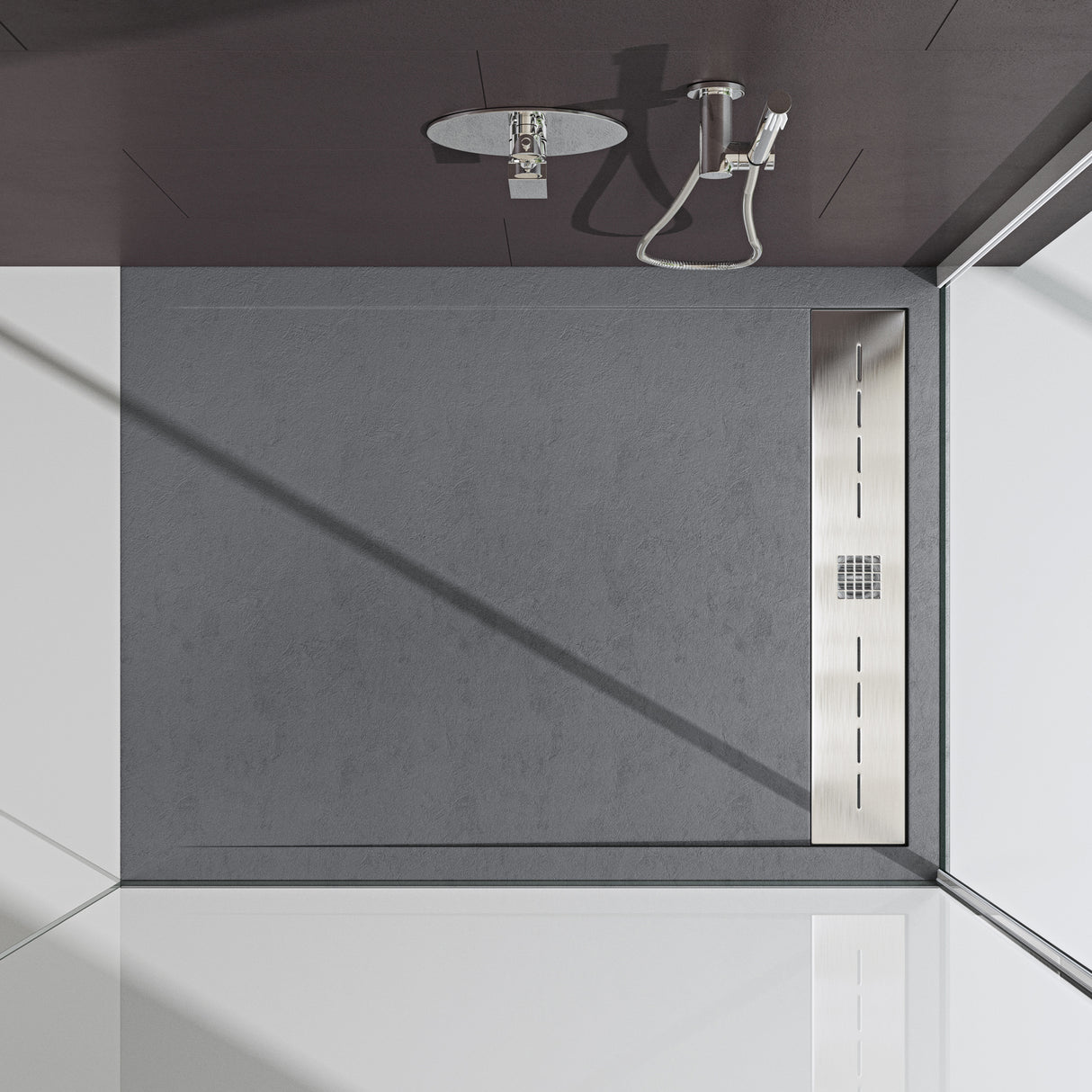 glasvilla Duschwanne Duschtasse para cabina de ducha plana rectangular gris cemento de alta calidad en mineral fundido Corvus