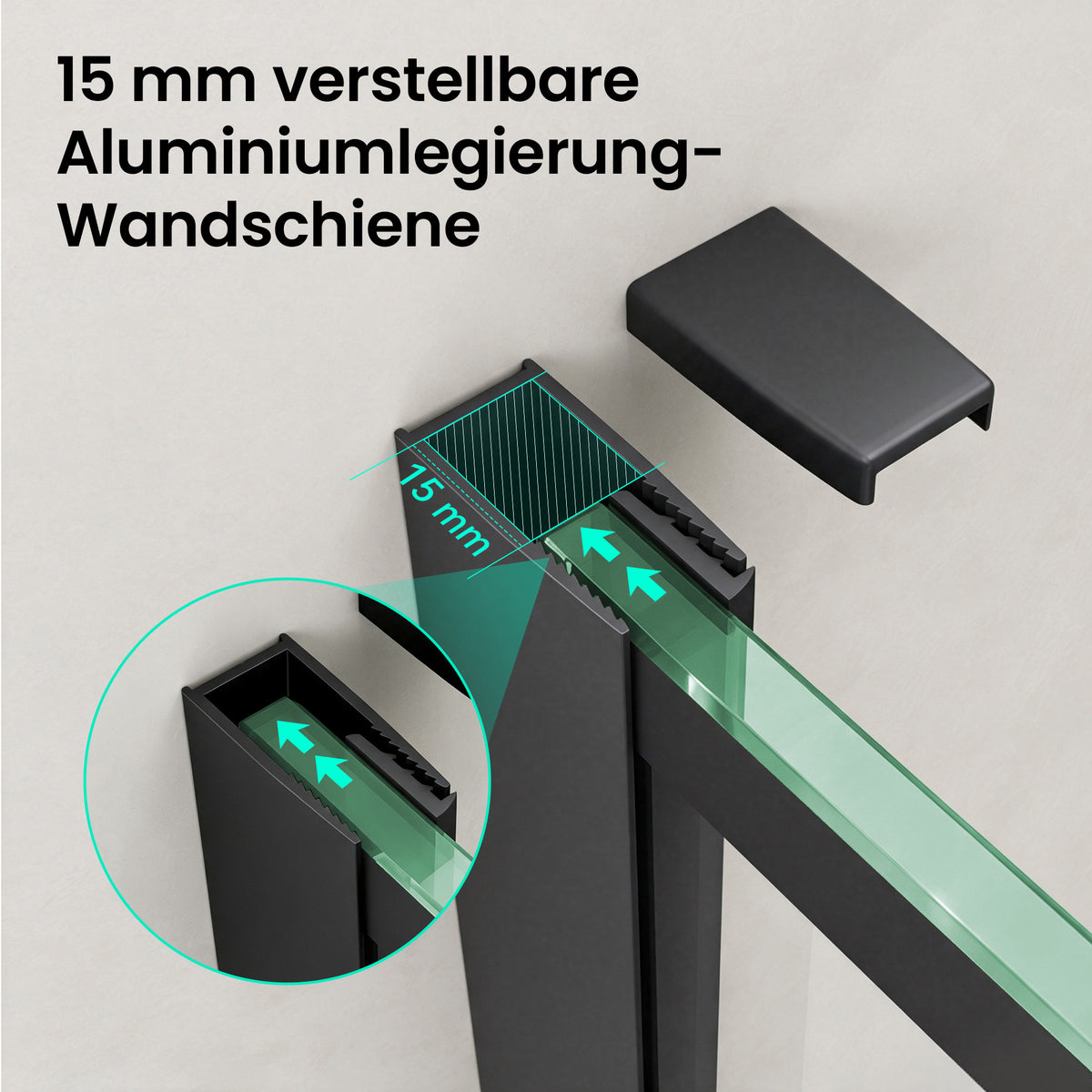 glasvilla Duschwand für Dusche Duschabtrennung Walk-In Dusche Duschtrennwand Schwarz 8mm ESG-Sicherheitsglas NANO Klarglas mit geometrischem Design MMBR3 Bremen01Plus-GM